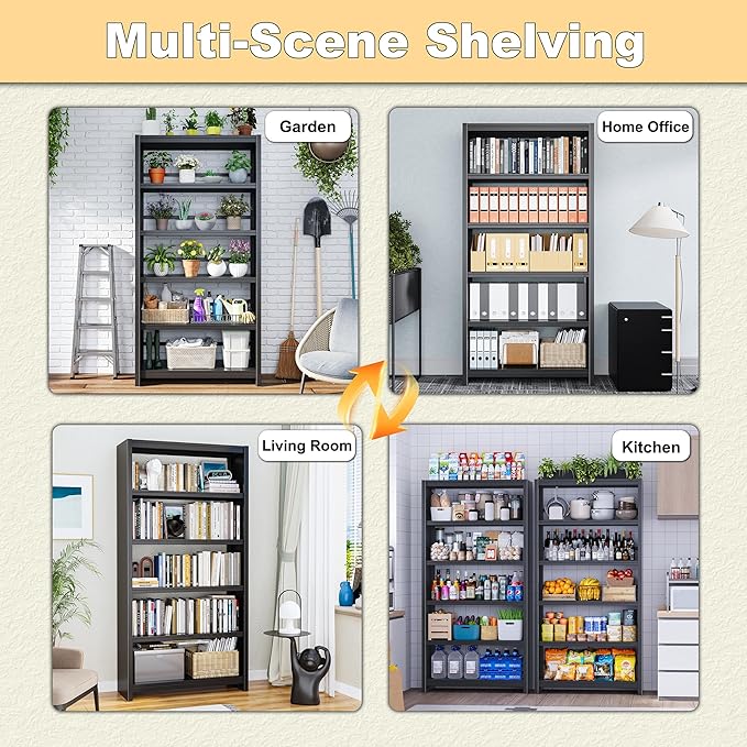 69" Metal Bookshelf,5 Tier Library Bookcase,Bedroom Bookshelves and Bookcases,Tall Book Case/Shelves for Living Room,Office,Black Large Bearing Book Shelf