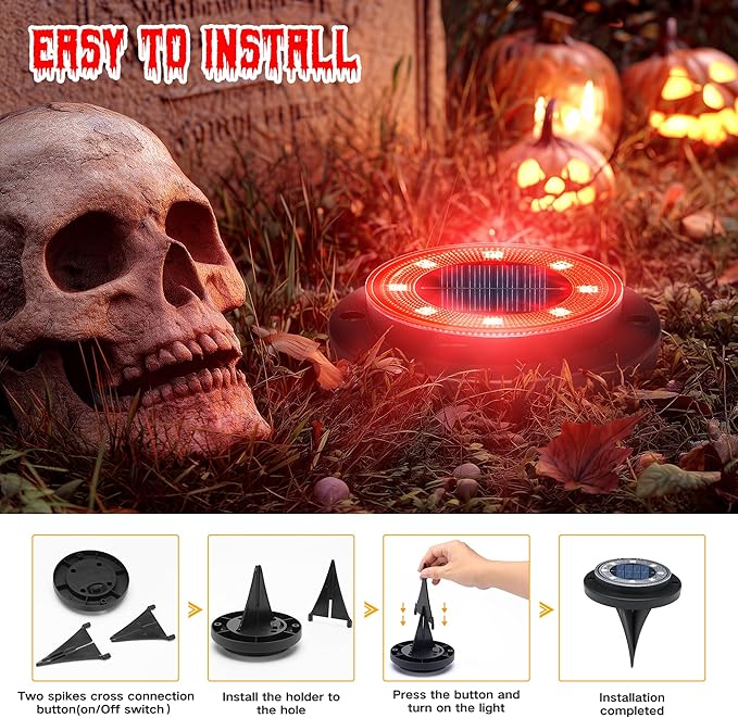 Flacchi Solar Ground Lights - Solar Powered Lights Outdoor Solar Disk Light Waterproof Landscape Light for Patio Yard Pathway Walkway Driveway (Red, 12 Pack)