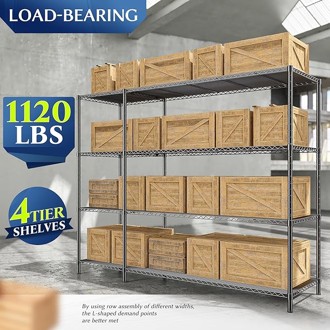 52.36''W Storage Shelves Metal Shelving Unit Load 1120LBS 4 Tier Wire Shelving for Storage Rack Adjustable Garage ShelvingGHeavy Duty for Pantry Kitchen Garage,52.36Wx13.78Dx59H,2PCS