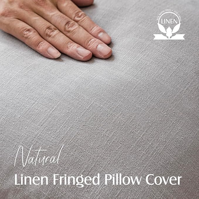 Foindtower Set of 2 Decorative Linen Fringe Throw Pillow Covers Cozy Farmhouse Cushion Cover with Tassels Accent Pillowcase for Couch Chair Sofa Bed Living Room Home Decor,24×24 Inch,Light Rustic Gray