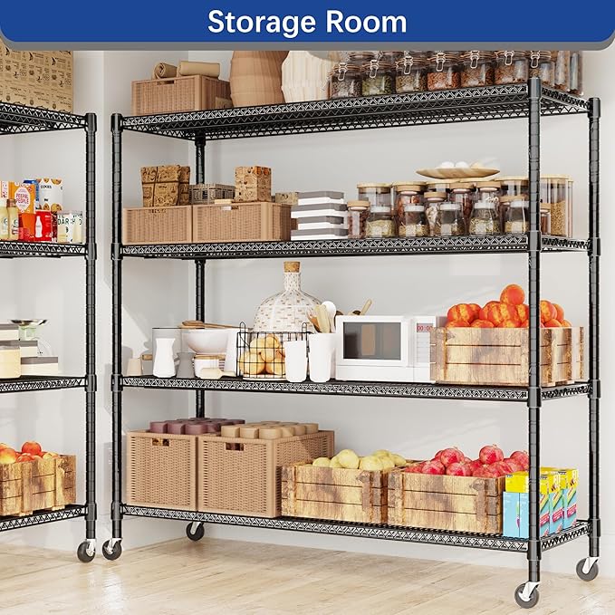 REGILLER 4-Wire Shelf Adjustable Heavy Duty Storage Shelves, Metal Organizer Wire Rack for Laundry Bathroom Kitchen Pantry Closet Garage Shelving with Wheel(Black,24" Dx59.6 Wx72.2 H)