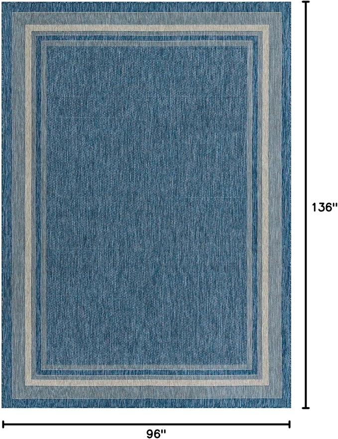 Unique Loom Outdoor Border Collection Area Rug - Soft Border (8' x 11' 4" Rectangle, Blue/ Ivory)