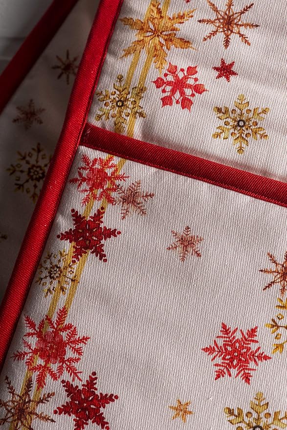 Maison d' Hermine Double Oven Mitt (7" x 35") 100% Cotton Heat Resistant BBQ Cooking Gloves with Loop for Thanksgiving Christmas Decorations Baking Cooking Barbeque Handling Hot Pan (Crystal Star)