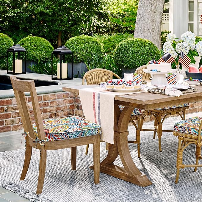 Set of 4 Outdoor Chair Cushions 19"x19"x2",Water Repellent Patio Seat Cushion with Ties and Removable Covers,Dining Chair Cushions for Indoor Kitchen Yard and Patio Furniture,Paisley Multi