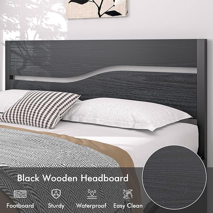 VECELO Queen Size Platform Bed Frame with 4 Drawers and Wood Storage Headboard, Heavy Duty Metal, Large Storage, Noise-Free, No Box Spring Needed, Easy Assembly, Black