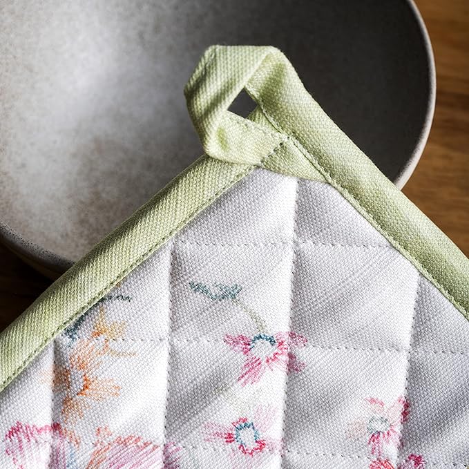 Maison d' Hermine Pot Holders set 100% Cotton Heat Resistant Potholders 8" x 8" Hot Pads with Loop BBQ, Cooking, Baking, Grilling, Kitchen, Handling Hot Pans Spring/Summer (Pack of 2, Paradise Island)