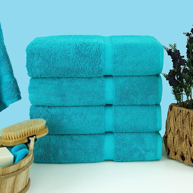 Chakir Turkish Linens | Hotel & Spa Quality 100% Cotton Premium Turkish Towels | Soft & Absorbent (4-Piece Bath Towels, Aqua)