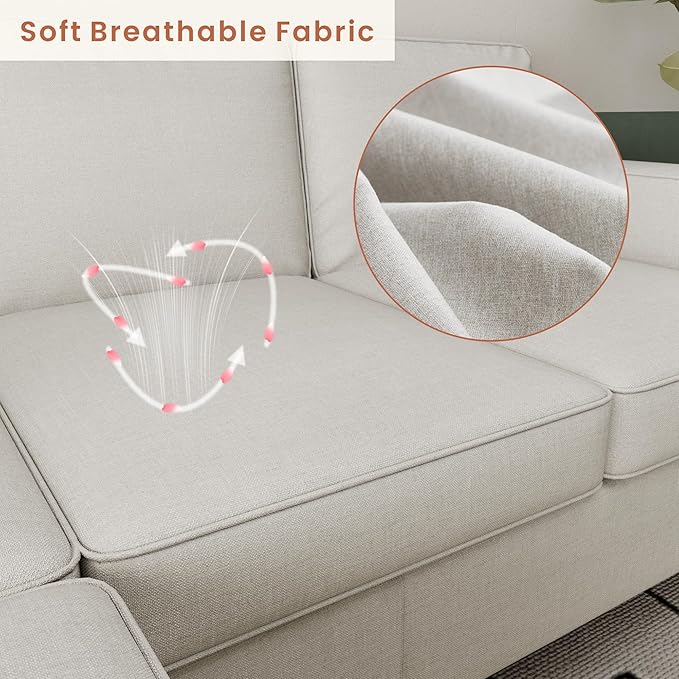 Sectional Sofa Couches for Living Room - 78'' Beige 3 Seat L-Shaped Couch with Type-C Charging Port & Storage Ottoman, Modern Linen Convertible Sectionals Sofas with Chaise for Apartment