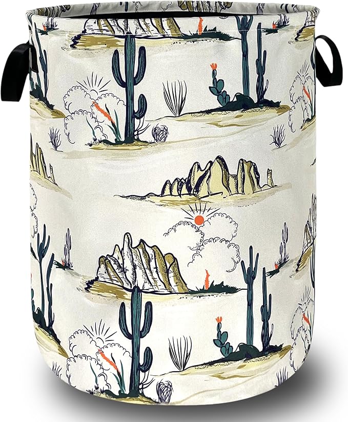Tropical Cactus Laundry Basket Foldable Oxford Cloth Western Laundry Hamper With Handle Portable Clothes Storage Basket 18.9 X 16.5 Inch Storage Bag For Laundry Room/Bathroom/Bedroom