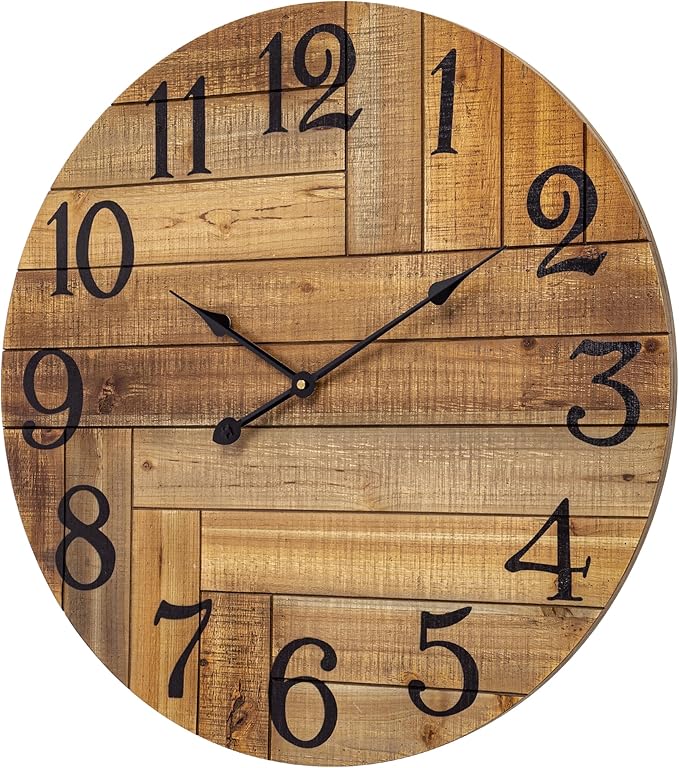 BEW Large Wall Clocks, 24 inch Wood Wall Clock Battery Operated, Rustic Farmhouse Shabby Chic Decorative Wall Clock Silent for Bedroom, Kitchen, Office, Living Room Decor