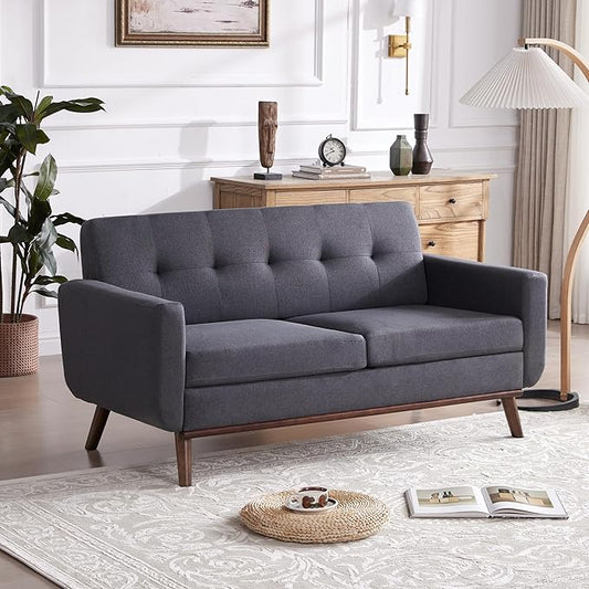 Kingfun 65" W Loveseat Sofa, Mid Century Modern Decor Love Seat Couches for Living Room, Button Tufted Upholstered Furniture, Solid & Easy to Install Small Couch for Bedroom Office Apartment,Gray