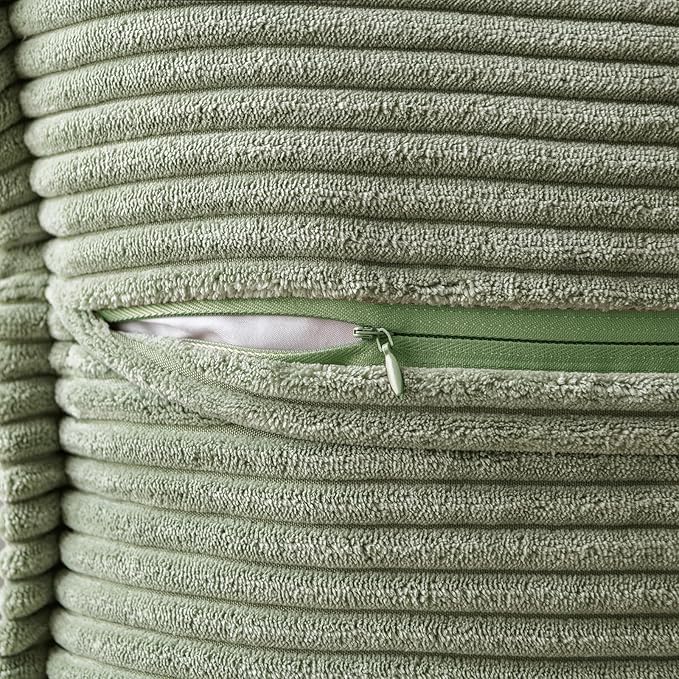 MIULEE Decorative Throw Pillow Covers for Couch Bed Livingroom 16x16 Inch Set of 2 Light Olive Green Boho Accent Throw Pllows Broadside Striped Patchwork Soft Corduroy Summer Pillowcases