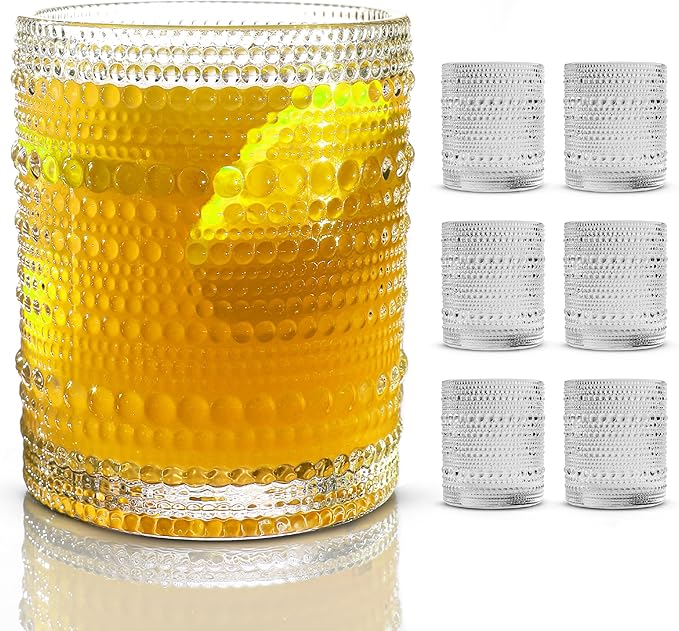 Hobnail Drinking Glasses, Vintage Glassware Set of 6, Vintage Drinking Glasses 11.8 oz, Bubble Glasses Drinking, Hobnail Glasses, Vintage Glass Cups, Jupiter Glasses for Juice, Soda, Beer, Whisky