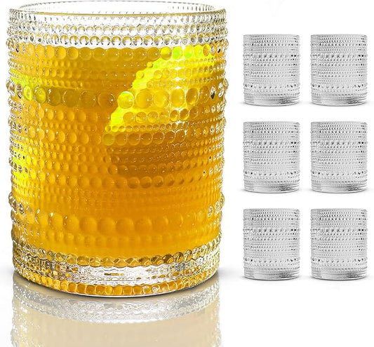 Hobnail Drinking Glasses, Vintage Glassware Set of 6, Vintage Drinking Glasses 11.8 oz, Bubble Glasses Drinking, Hobnail Glasses, Vintage Glass Cups, Jupiter Glasses for Juice, Soda, Beer, Whisky