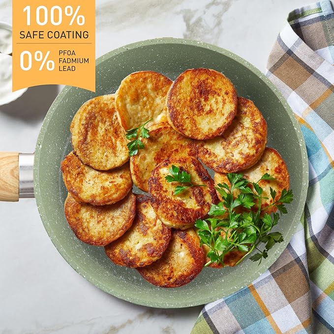 DishDelight Induction Pots and Pans Set Non Stick, 12 Piece Nonstick Induction Granite Kitchen Cookware Sets, Induction Cookware Frying Pans and Saucepan Set, Nonstick Granite Cooking Set, Green