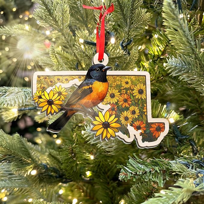 FLAGWIX Maryland Christmas Ornament 2025 - Suncatcher Christmas Ornaments for Tree Decorations - Maryland Gifts for Women Men, Baltimore Oriole and Black-Eyed Susan State Ornaments, Housewarming Gifts