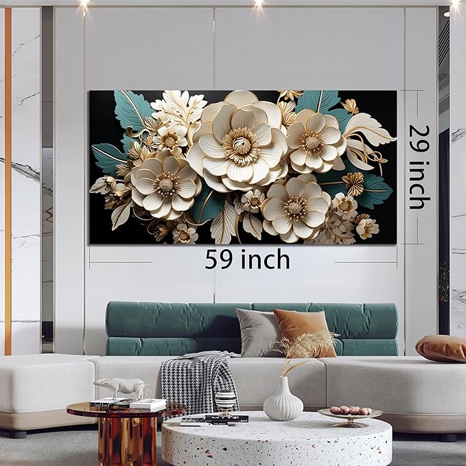 Flower Canvas Wall Art for Living Room Bedroom Home Office White Flower Picture Artwork Large Framed Wall Art Modern Canvas Prints Size 29x59