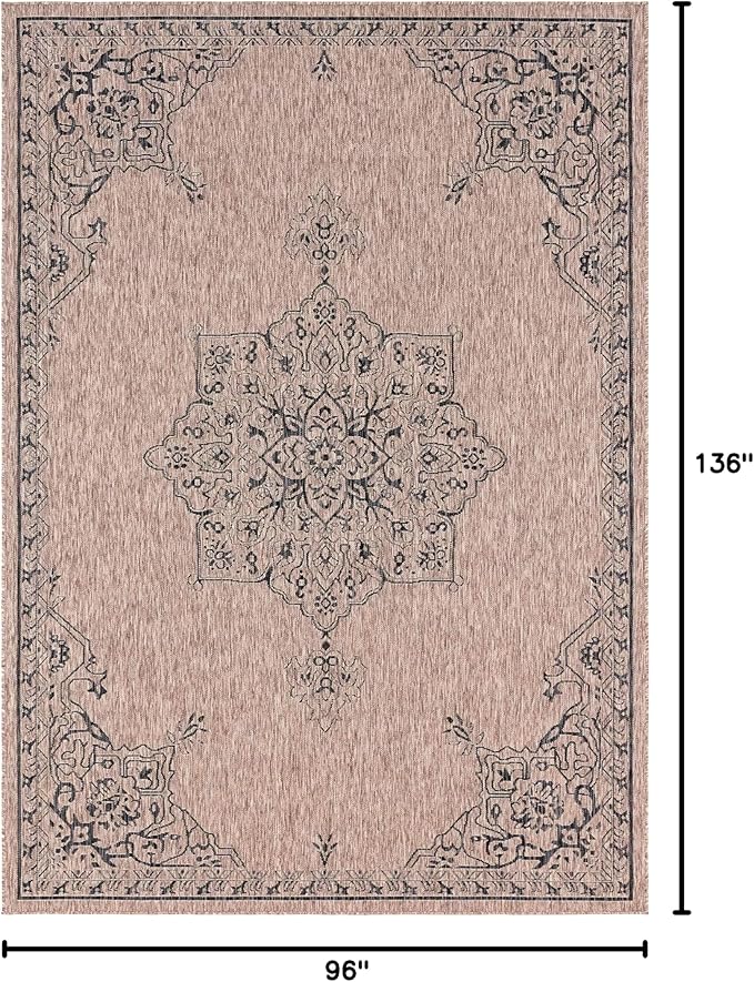 Unique Loom Outdoor Traditional Collection Area Rug - Antique (8' x 11' 4" Rectangle, Beige/ Black)