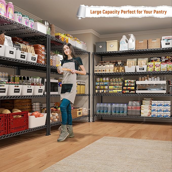 REIBII Storage Shelves 45.3''W Wire Shelving Unit 4 Tier Metal Shelves for Storage Rack Metal Shelving for Pantry Shelves Kitchen Steel Shelving, 45.3''W*63''H*17.7" D, 2 Pack