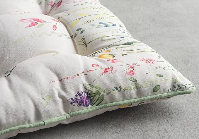 Maison d' Hermine Chair Pads for Dining Chairs Cotton Outer Fabric and Poly Filling 16"x16" Patio Seat Cushions for Furniture with Ties Home Chair Farmhouse (Botanical Fresh - All Over, Pack of 2)