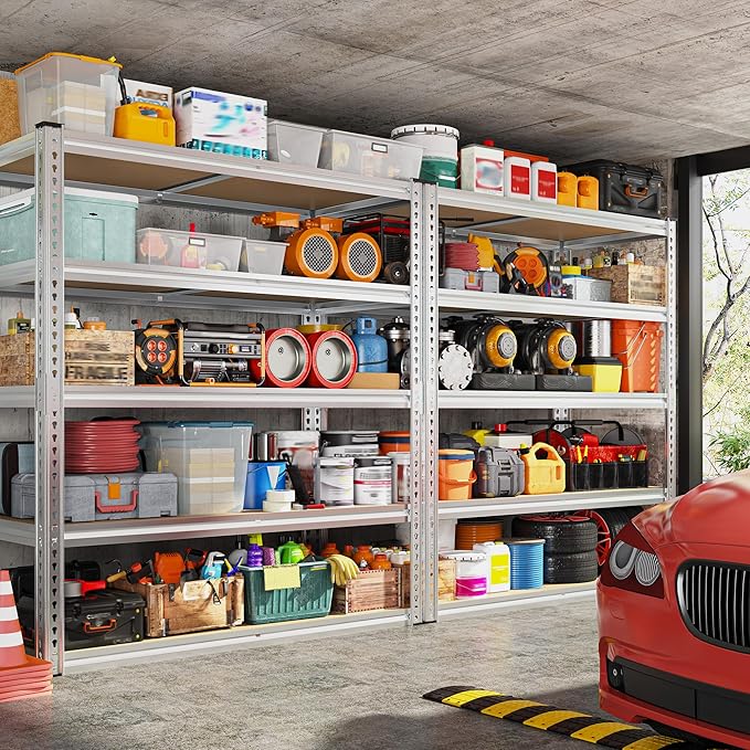 REIBII 40" W Garage Shelving 2500LBS Storage Shelves Adjustable Metal Shelving 5 Tier Pantry Shelves for Closet Kitchen Warehouse 40" W x 19.7''D x 72''H, Silver