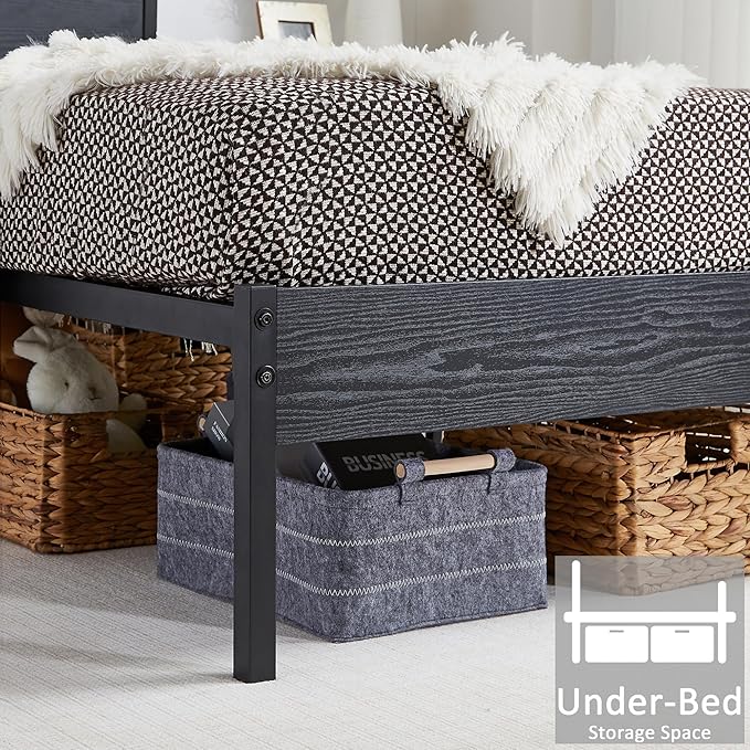 VECELO Twin Bed Frame with Wood Headboard, Solid and Strong Metal Support, No Box Spring Needed