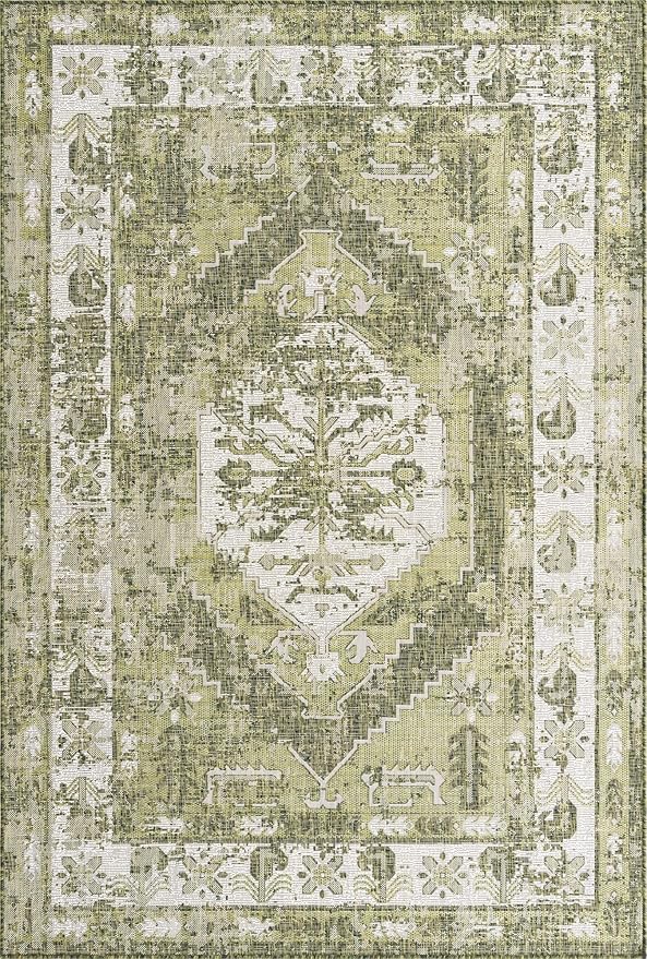 Unique Loom Outdoor Traditional Collection Area Rug - Valeria (6' 1" x 9' Rectangle, Green/ Light Green)