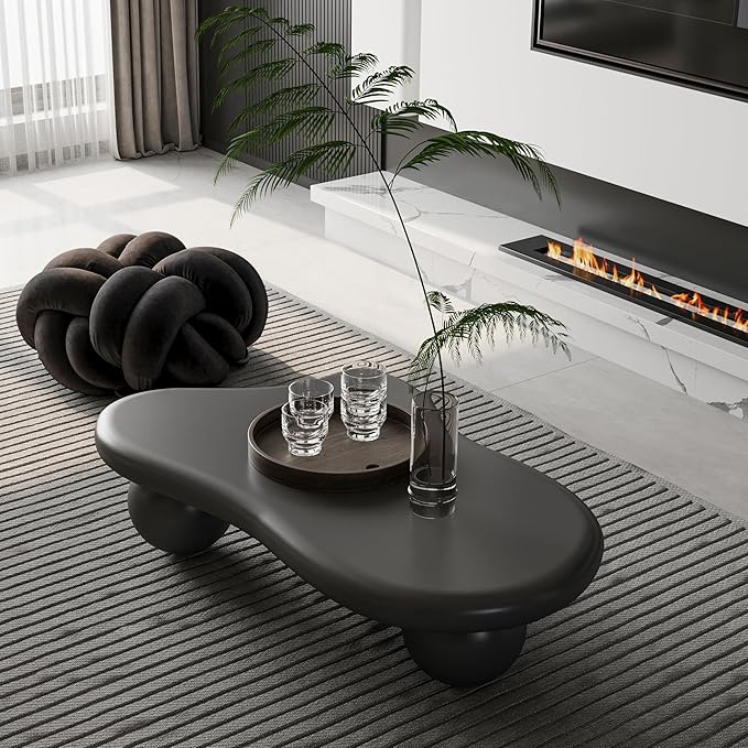 40 Inch Cloud Shaped Coffee Table with 3 Ball Legs for Living Room Black