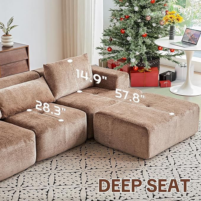 108" Modular Sectional Sofa - L-Shape Chaise, Modern Modular Cloud Couch with Deep Seat and Pillow, Boneless Couch Comfy Sofa for Living Room & Apartment, No Assembly(Camel)