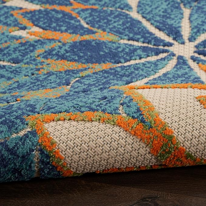 Nourison Home Aloha Indoor/Outdoor Blue Green 2' x 6' Area Rug, Easy Cleaning, Non Shedding, Bed Room, Living Room, Dining Room, Backyard, Deck, Patio (2x6)