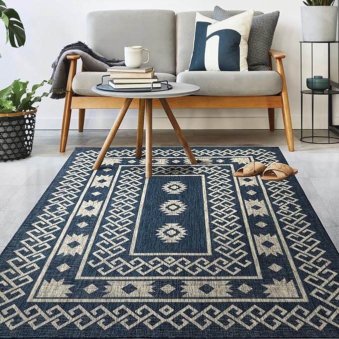 Antep Rugs Patio 6x9 Outdoor/Indoor Southwest Aztec Native Area Rug (Blue, 6'7" x 9')