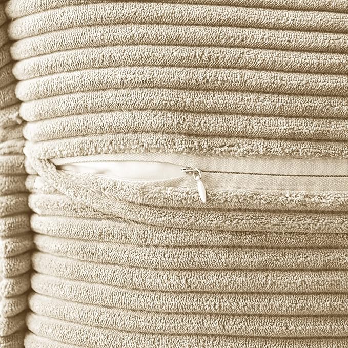 MIULEE Decorative Lumbar Throw Pillow Covers for Couch Bed Livingroom 12x20 Inch Set of 2 Cream Boho Accent Throw Pllows Broadside Striped Patchwork Soft Corduroy Pillowcases