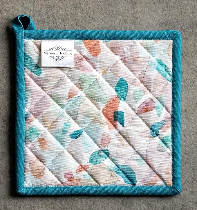 Maison d' Hermine Pot Holders Set 100% Cotton Heat Resistant Potholders 8" x 8" Hot Pads with Loop BBQ, Cooking, Baking, Grilling, Kitchen, Handling Hot Pans Spring/Summer (Pack of 2, Summer Picnic)
