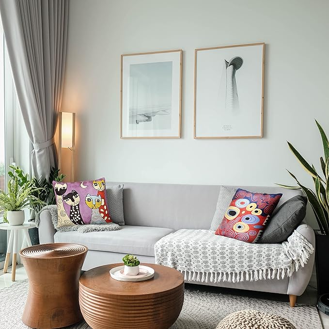 Klimt Red Throw Pillow Cover Reds Navy Modern Accent Pillowcase Decorative Abstract Throw Pillows Modern Boho Pillow Farmhouse Chair Cushions Hand Embroidered Sofa Cushion Wool Size 18x18