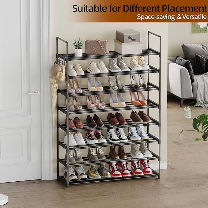 Shoe Rack, 8 Tier Tall Shoe Rack for Entryway, Shoe Orhanizer for Closet, Adjustable Shelf Height Metal Shoe Shelf, Shoe Stand for Front Door Entrance, Closet & Entryway