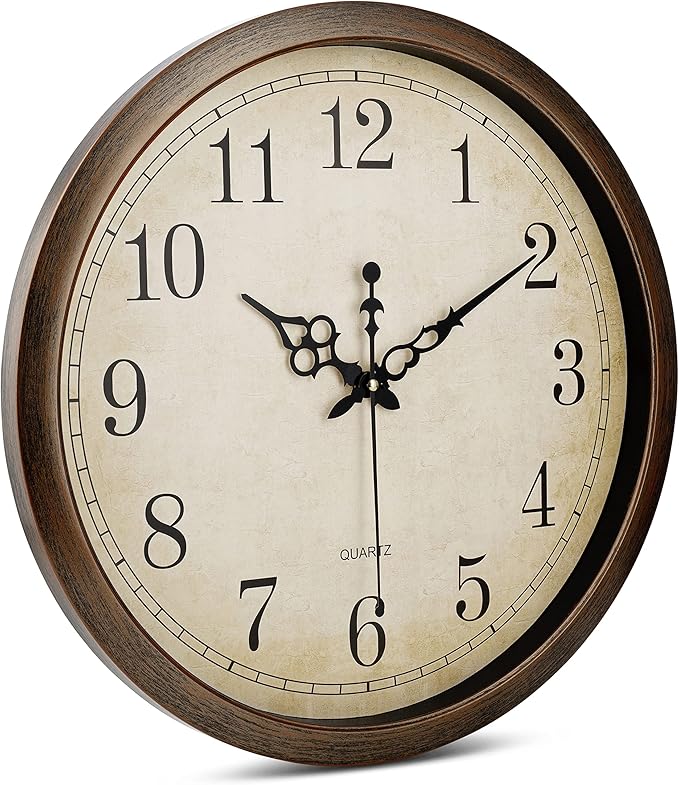 Bernhard Products Vintage Brown Wall Clock Silent Non Ticking 16 Inch Extra Large Quality Quartz Battery Operated Round Decorative Easy to Read for Home Kitchen Living/Dining Room Bedroom Office
