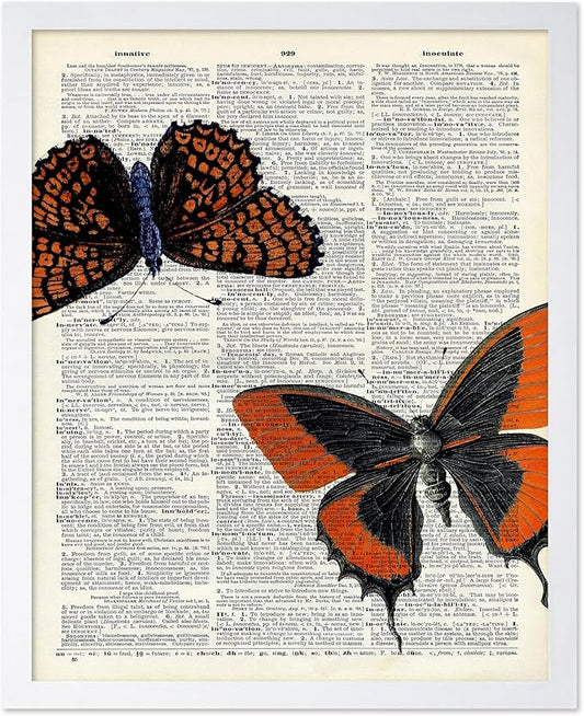 Poster Master Dictionary Art Poster - Butterflies Print - Moth Art - Butterfly Art - Insect Art - Gift for Men, Women & Animal Lover - Chic Decor for Living Room or Bedroom, 16x20 White Framed