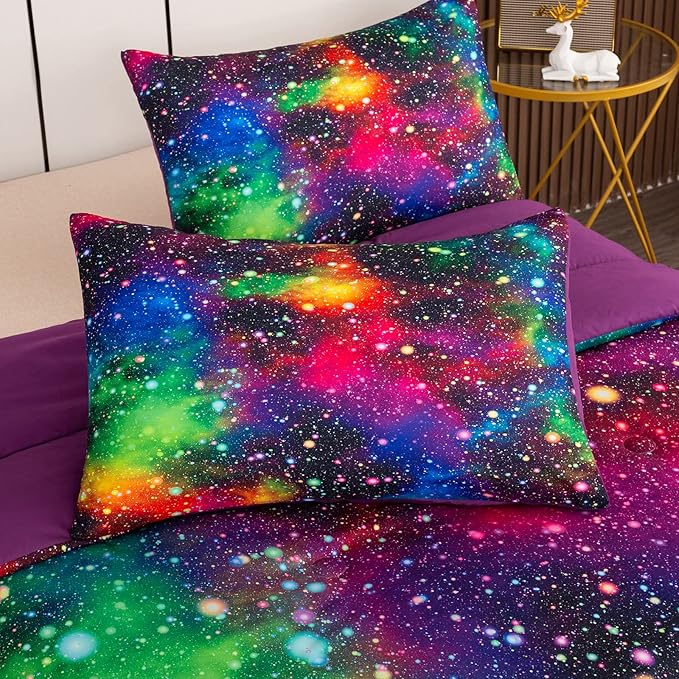 Tailor Shop Galaxy Comforter Set Colorful Outer Space Starry Sky 3D Night Printed Bedding Set for Girls Boys Kids King Size with 1 Comforter 2 Pillowcases……