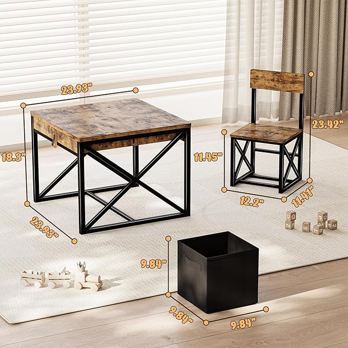 Kids Table and 2 Chairs Set, 4 in 1 Toddler Activity Table and Chairs Set with Storage, Children Desk and Chairs Set for Crafts, Drawing, Reading, Toddler Furniture Ideal for Learning Play