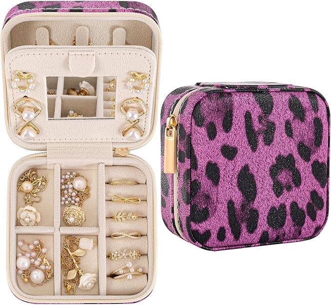 Leopard Print Jewelry Box, Cheetah Travel Jewelry Case for Women Girl, Animal Small Jewelry Organizer, Birthday Graduation Gift