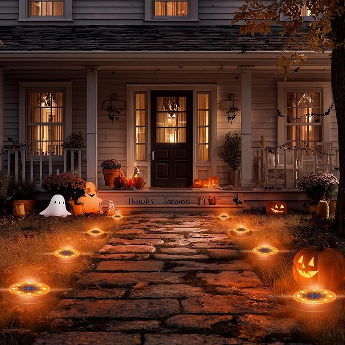 Flacchi Solar Ground Lights - Solar Powered Lights Outdoor Solar Disk Light Waterproof Landscape Light for Patio Yard Pathway Walkway Driveway (Orange, 12 Pack)