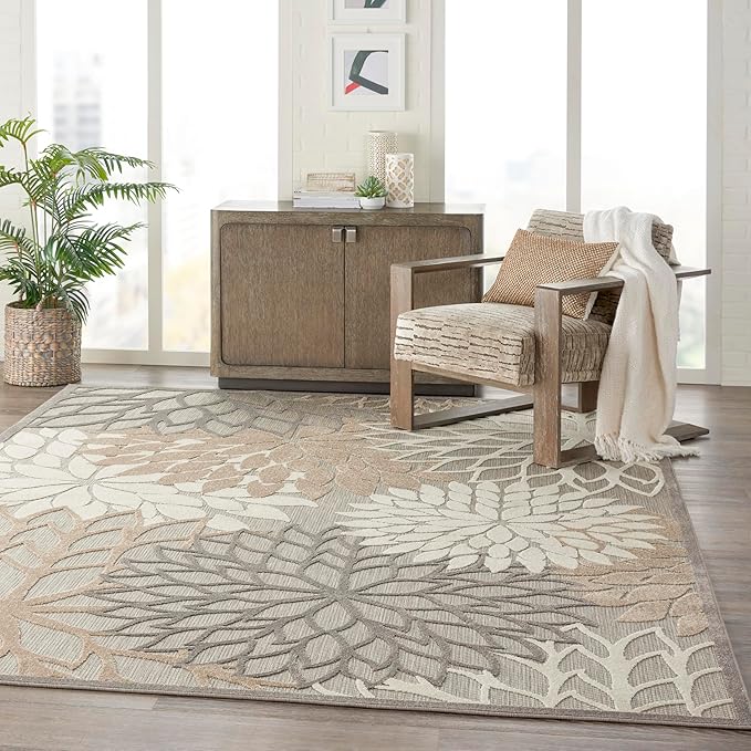 Nourison Home Aloha Indoor/Outdoor Floral Natural 7'10" x 10'6" Area Rug (8' x 11'), 7'10"X10'6",