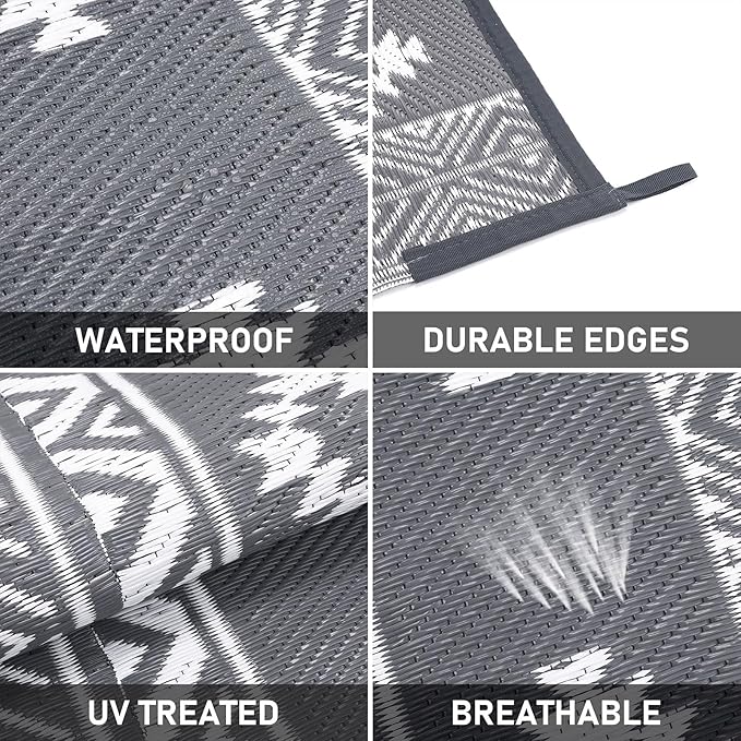 HiiARug Outdoor Rug for Patios Clearance 9'x12' Outdoor Plastic Straw Rug Waterproof Patio Camping Rug Reversible RV Mat Outdoor Area Rugs for Outdoors, RV, Patio, Backyard, Deck, Camping