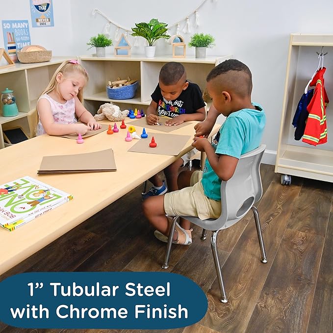 Children’s Factory MyPosture Plus 14" Chair, Gray with Chrome Legs, 2 Pack, Stackable Ergonomic Seating Solution for Classrooms and Homeschools