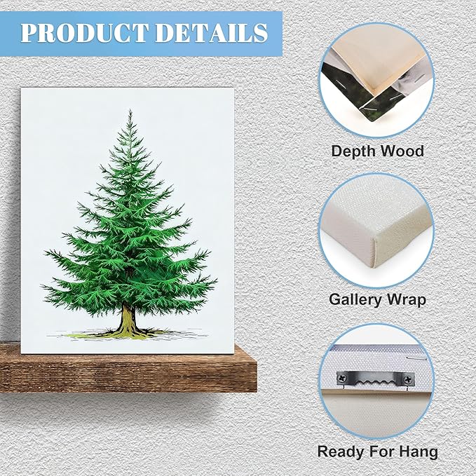Framed Christmas Pictures Wall Decor,Vintage Pine Tree Prints,Winter Christmas Canvas Wall Art Decoration for Bedroom Bathroom Living Room Rustic Xmas Holiday Gifts (Christmas Tree 6, 24'' X 36'')