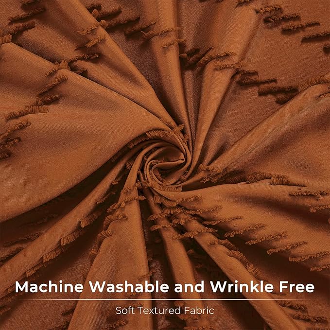 Extra Long Orange Boho Shower Curtain 96 inch Shower Curtain, Tufted Chevron Striped Chic Textured Minimalist Bathroom Shower Curtains