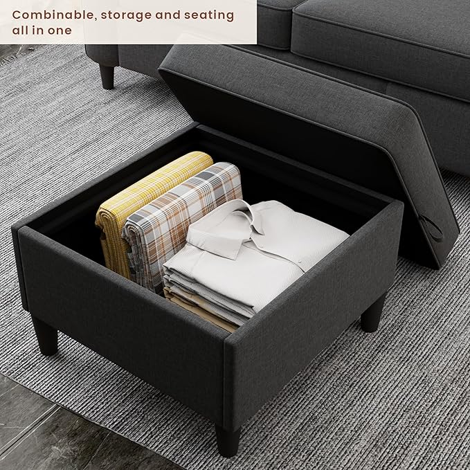 Sectional Couches for Living Room - Deep Seater Couch Living Room-Comfy L Shape Modular Sofa,with Storage Chaise-Washable Covers-Suitable for Living Rooms,Apartments,Rooms and Offices-Dark Gray,USB