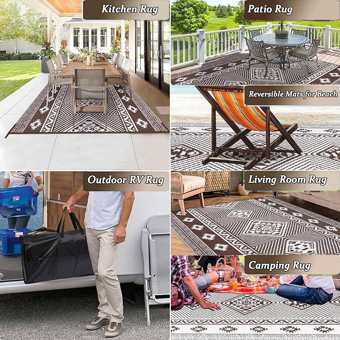 HiiARug Outdoor Rug for Patios Clearance 5'x7' Outdoor Plastic Straw Rug Waterproof Patio Camping Rug Reversible RV Mat Outdoor Area Rugs for Outdoors, RV, Patio, Backyard, Deck, Camping