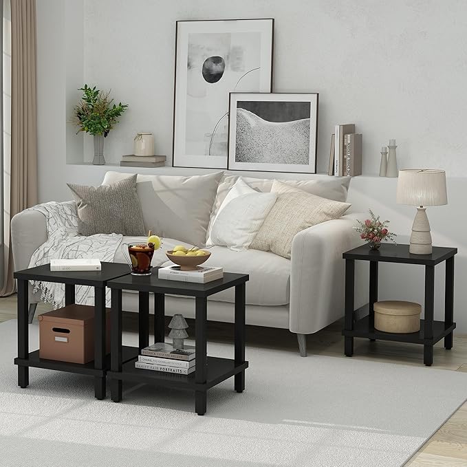 Large End Table Square Side Table Modern Sofa Table 20 Inch Industrial Coffee Table NightStand with 2-Tier Storage Shelf for Living Room Bedroom Black MLBZ06B