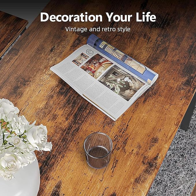 Lamerge Kitchen Table Set with 2 Benches 4 Person Dining Room Table Set for Home Kitchen, Dining Room, Restaurant, Space Saving, 47.2inch Table and 41.3inch Bench, Industrial Brown,CZ-01